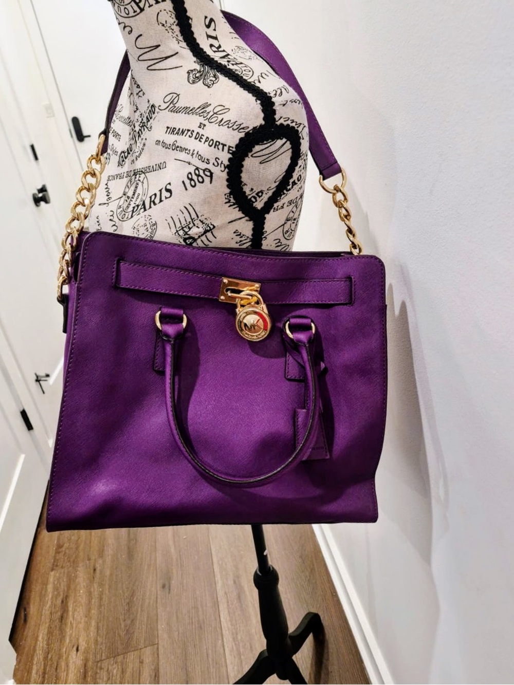 Michael Kors Purple Leather Satchel with Gold Hardware